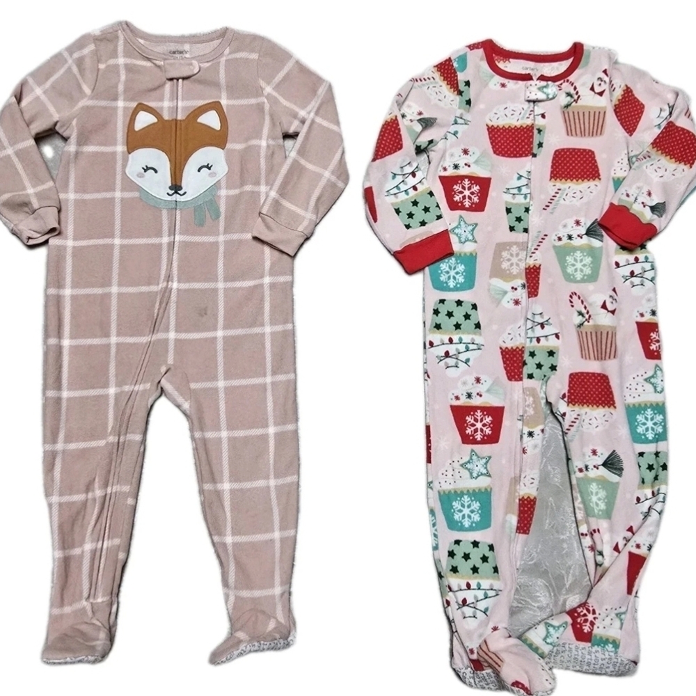 2 Carter Girl Sleepers Bodysuits 3T Long Sleeve Soft Warm Pajamas Kidscore Cozy